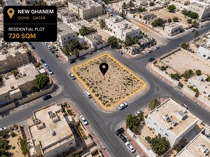 Prime Corner Land for Sale – New Ghanim | 720 SQM | Four-Street Frontage - Photo 1
